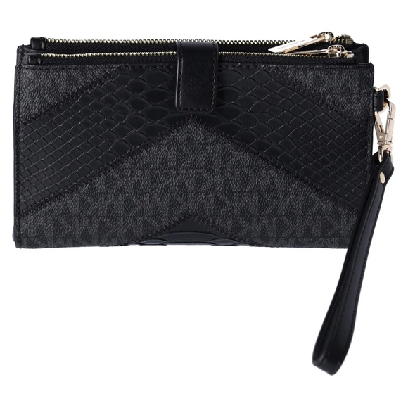 Michael Kors Jet Set Travel Large Double Zip Wallet MK Black Multi Python - Picture 4 of 5